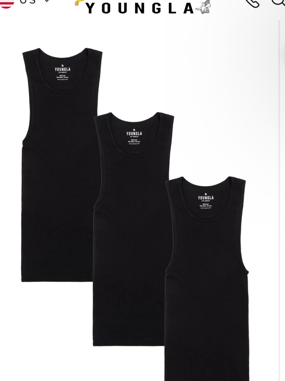 YoungLA Men's Black Wife Lovers Tank Tops - Pack of 3 - Picture 2 of 4
